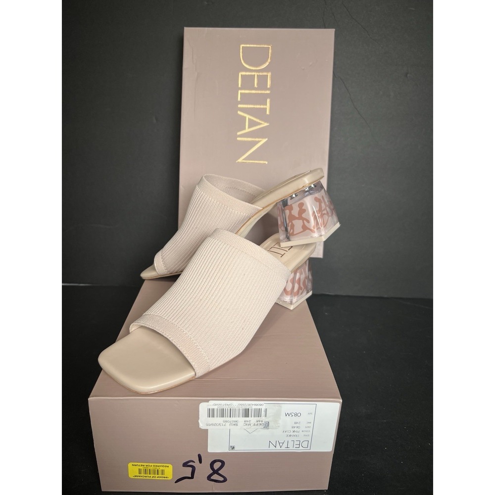 DELTAN pink woven slip-on mule block Clearheel square toe women's shoes size 8.5